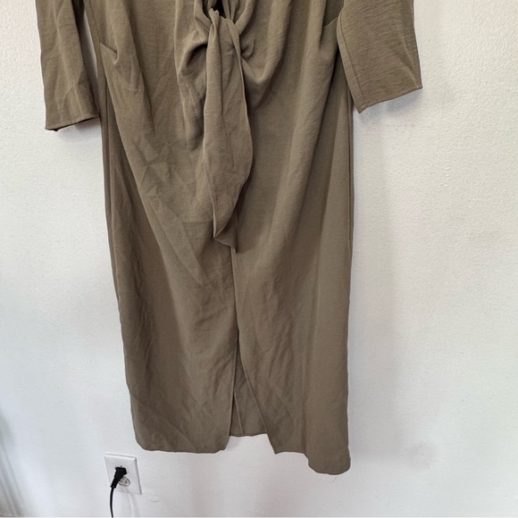 NWT Zara Minimalist Front Knot Loose Fitted Midi Dress Olive Green Sz M - Picture 4 of 12